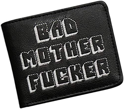Billetera Bad Mother Fucker, bordada, piel sintética negra, para hombre, doble pliegue