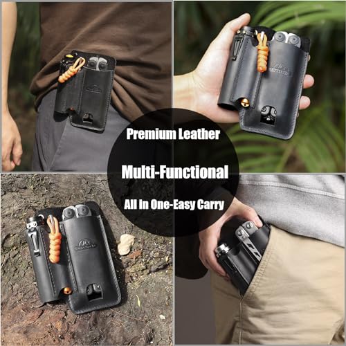 Topstache Bainha de couro multiferramentas com clipe de cinto - Bolsa multiferramentas de couro para