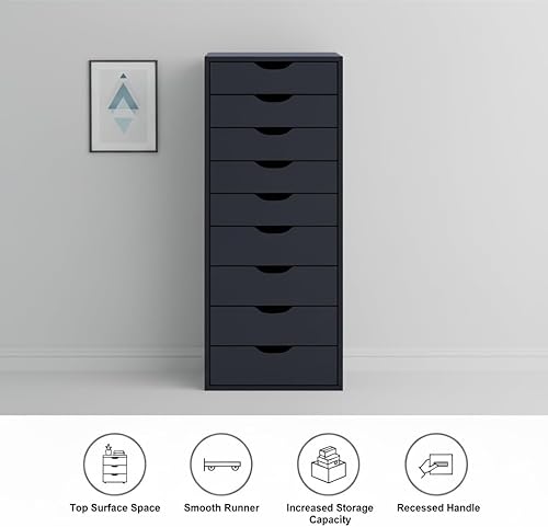 Miniatura 3 de Naomi Home Cómoda de 9 cajones para dormitorio, alta y elegante, con ruedas y estantes de almacenamiento, pequeña para guardarropa, para maquillaje,