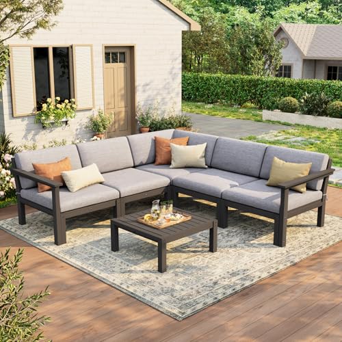 Stoog 6-Piece Patio Sectional Sofa Set, Modular Outdoor Furniture Set - All-Weather Waterproof HIPS Frame & Quick-Dry Olefin Cushions, Black