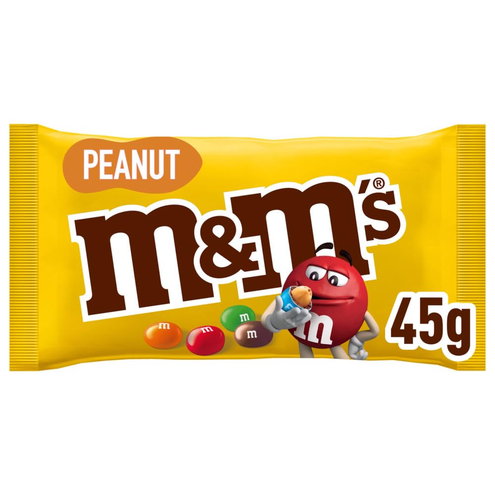 M&M's Peanuts Snack en Bolitas de Colores con Cacahuete y Chocolate con Leche, Pack Ideal para Compartir o Regalar en Navidad, 24 x 45g