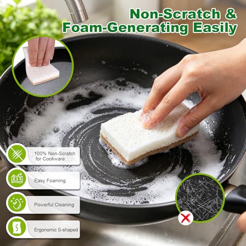 Image of HOMEXCEL Sponges Kitchen, 24 Packs Non-Scratch Natural Sponge for Dishes Cookware, Biodegradable Cellulose Scrub Sponges for Dishwashing Cleaning Household Bathroom