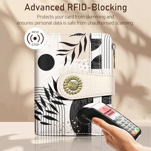 Image of Kelvoris Boho Abstract Art Aesthetic Small Rfid Women Wallet Bifold Zipper Coin Pocket PU Leather Compact Cash Travel Credit Card Holder for Female Ladies Teen Girls 1 ID Window 10 Card Slots