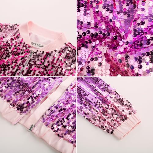 Image of GRACE KARIN Girls Sequin Jacket Kids Bomber Zip Outwear Sparkle Fall Top Cardigan Dress Coat Size 5-14