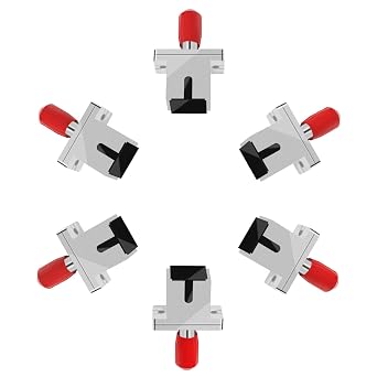 6-Pack SC to ST Fiber Optic Coupler with Flange, Simplex UPC Metal Hybrid Fiber Adapter