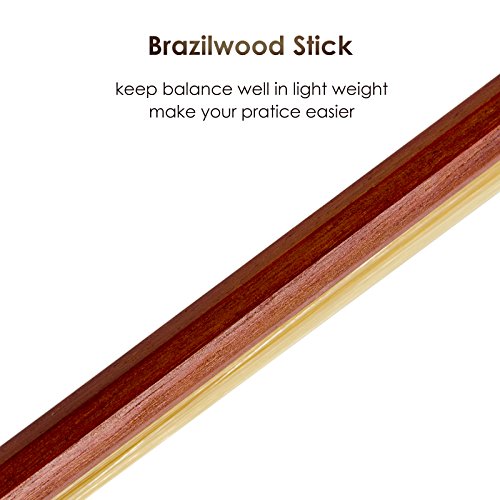 Image of Kmise Violin Bow 4 /4, Lightweight Fiddle Octagonal Brazil Wood Stick, Ultra-Stretchy Horsehair, Anti-Distortion Ebony Frog Bows for Beginner Practice