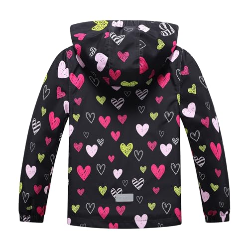 MGEOY Girls Rain Jacket Lightweight Waterproof Hooded Fleece Lined Raincoat Windbreakers for Kids Black 8/9 - Thumbnail 3