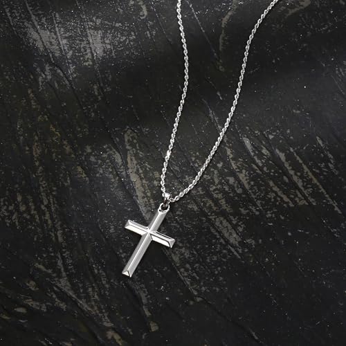 MILACOLATO Solid 925 Sterling Silver Cross Necklace for Men Women 1.5mm 2mm Durable Sterling Silver Chain with Cross Pendant for Men Silver Cross Crucifix Necklaces Jewelry 16-24 Inches (Wheat Chain/Rolo Chain/Rope Chain)4