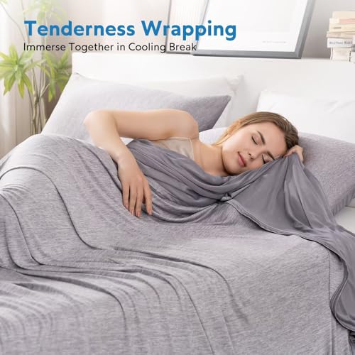 Image of HOMFINE Cooling Blanket for Hot Sleepers Oversized Size, Grey 120 inchx120 inch | Dual-sided mica nylon cool, Q-Max 0.439 instant cool, Lightweight & breathable for night sweats & menopause, Machine washable