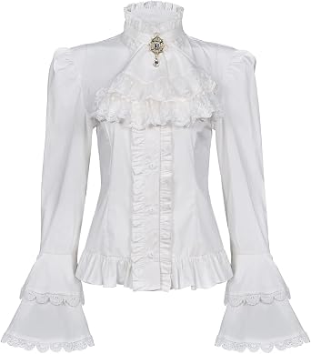 Womens Victorian Blouse Gothic Pirate Shirt Renaissance Blouse Vintage Long Sleeve Lotus Ruffle Shirt