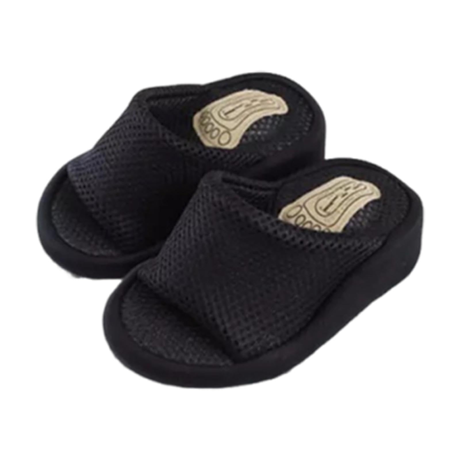 UJEAVETTE Wedge Sandal Slides Foot Massage Calf Stretcher Household Half Sole Slippers Black