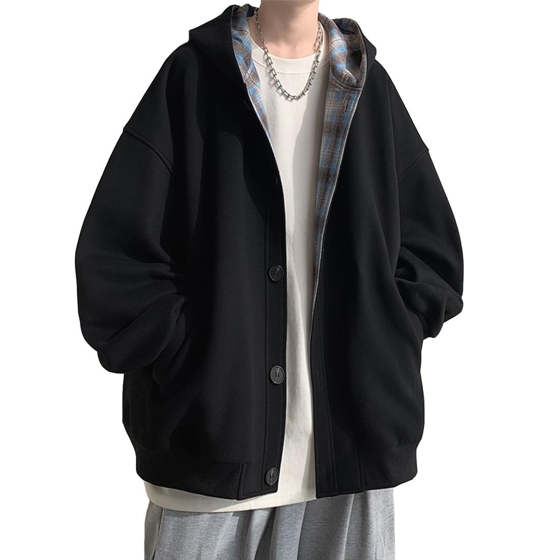 Men's Sweatshirt, Hoodie, Coat, Long Sleeve, Hooded, Button, Outerwear, Large Size, Cool, Top, Casual, Loose Fit, Cardigan, Autumn, Winter Clothes, Spring Clothes, Commuting to Work or School-image-6