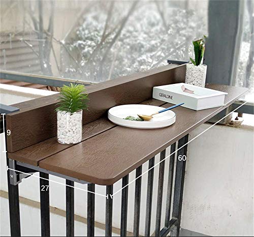 Balcón colgante Mesa plegable - 1.5cm Imitación Madera - Mesa de cubierta plegable balcón Ajustable Escritorio para portátiles, Bar Patio barandilla Mesa plegable Patio Jardín,Marrón,27 * 60cm