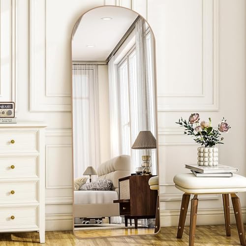 ECHOLYMTT Specchio da Terra ad Arco 168x60 cm, Specchio da Parete con Cornice in Alluminio Dorato, Design Moderno, da Appoggiare o Appendere per Soggiorno, Camera da Letto, Ingresso