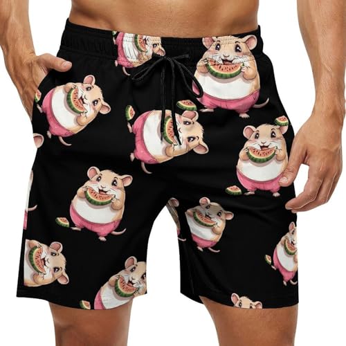 Hamster Eating Watermelon Mens Swim Trunks Quick Dry Board Shorts Beach Swimwear Bathing Suits