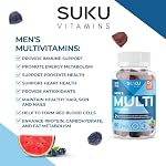 SUKU Vitamins - Hommes multivitamines, sans sucre, kéto, tous naturels, 22 Vitamines/minéraux essentiels, C0Q10 Supplément gommy pour soutenir les hommes santé de la prostate, l'immunité et la fonction hépatique (60 Compte)