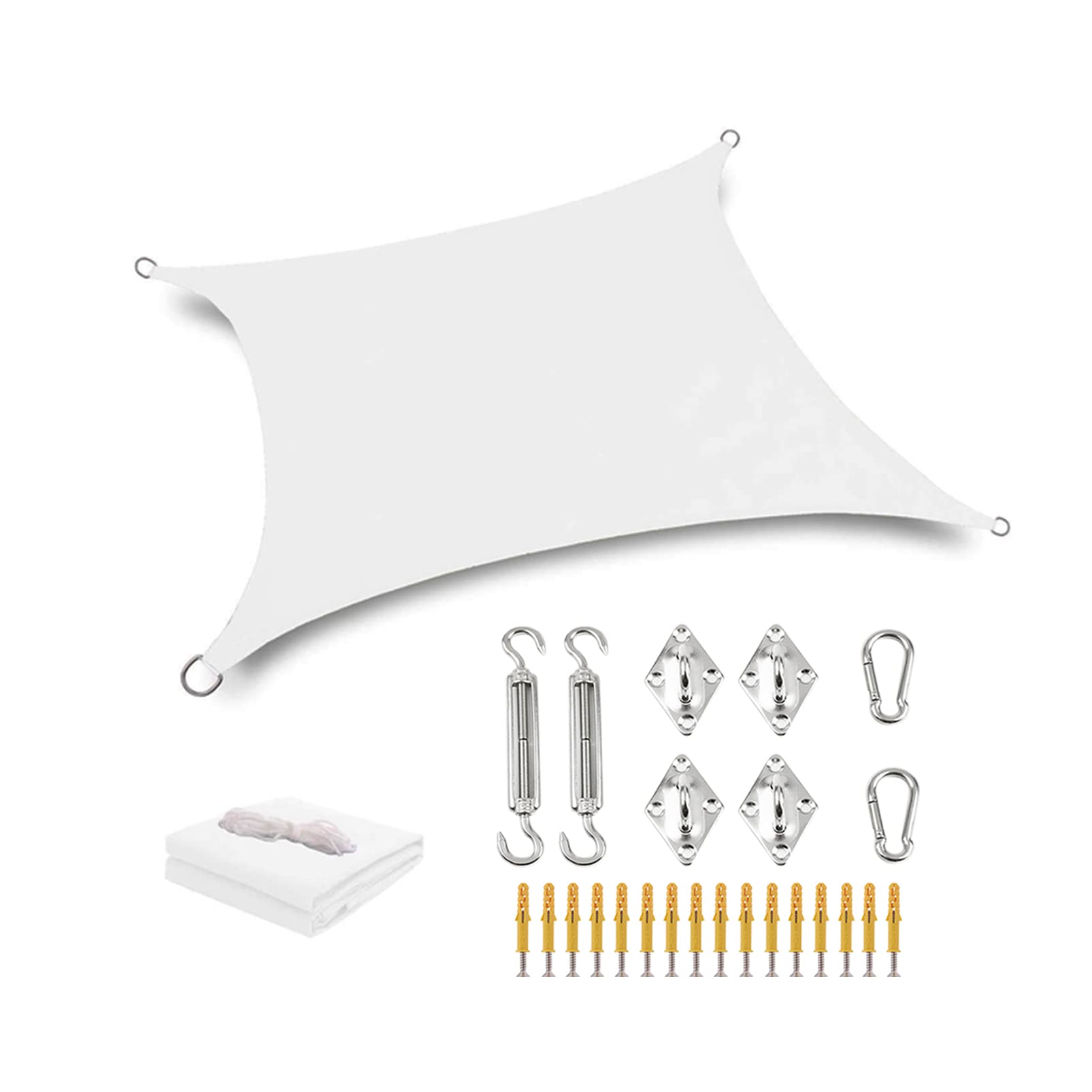 Voile d'ombrage rectangulaire blanc 3x4m avec kit de fixation complet