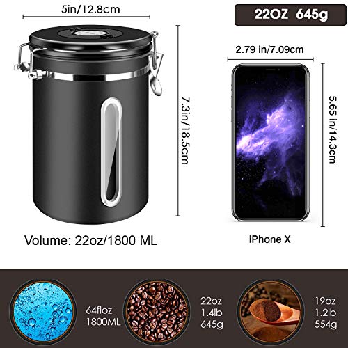 Malmo Coffee Canister,Airtight Coffee Container With Date Tracker Lid, Stainless Steel Canister For Kitchen Food Storage 9Oz, Black (22, Cylinder, 1, Kf) (Bk 22Oz) #TOP3