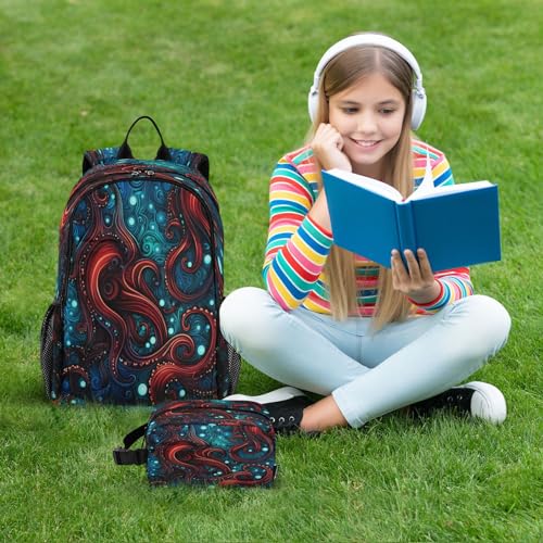 Oeuvre abstraite pieuvre sur ensemble sac à dos pour étudiants design - 7