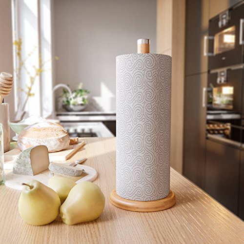 Home Intuition Rustic Bamboo Wood Counter Top Slim Paper Towel Holder Stand Dispenser by Home Intuition - Used condition - Image 5