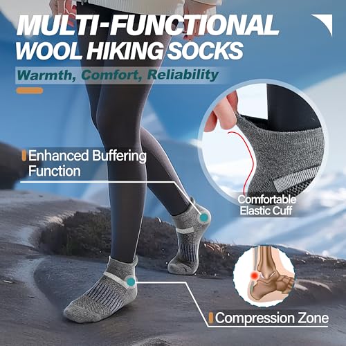 Image of 6 Pairs Merino Wool Ankle Running Hiking Socks Compression Support Breathable Thick Cushion No Show Socks for Women Men