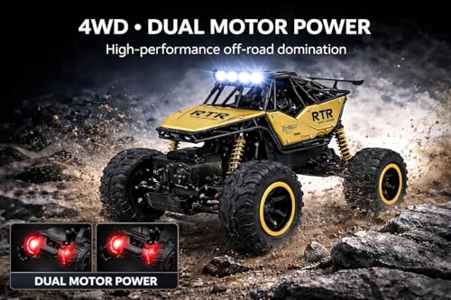 Image of TEC TAVAKKAL 4 * 4 Rechargeable Rock Climber RC Car with Bluetooth Music, Mist Spray & LED Lights | 2.4GHz Off-Road Remote and Mobile Connect Control Car | Dual Motor, Shock Absorber (Gold)