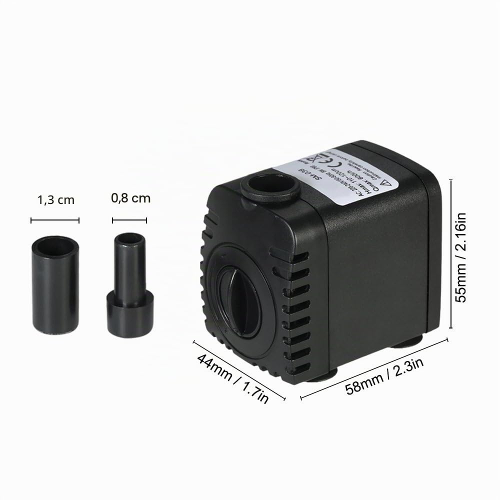 Decdeal Pompa acqua sommergibile, 600 l/h 8 W, pompa acqua acquario ultra silenziosa con 4 piedi di ventose per fontane pesce serbatoio idroponico Systems con 2 ugelli