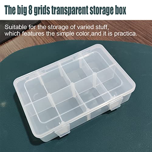 Image of 2 Pcs 8 Grids Clear Organizer Box Plastic Storage Container with Adjustable Dividers for Electronics Jewelry Beads Art DIY Crafts Fishing Small Parts