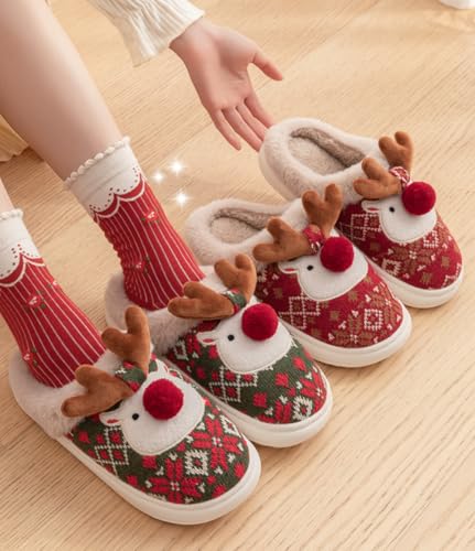 Elk Christmas Slippers Women Fuzzy Memory Foam Slip-on Bedroom Slipper Cute Fluffy Winter Indoor House Shoes Slippers 20252