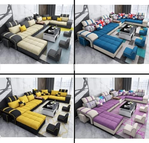 Image of Torque - Galster 12 Seater Sofa Set for Living Room (Left Side, Brown & Beige) | U Shape Sectional Sofa Set with Cup Holder & Storage with 4 Puffy | 1 Years Warranty