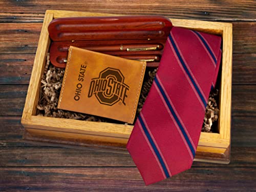 Image of Rico Industries NCAA Ohio State Buckeyes Trifold Wallet, Brown - Laser Engraved Vegan Leather, 6 Card Slots, ID Window