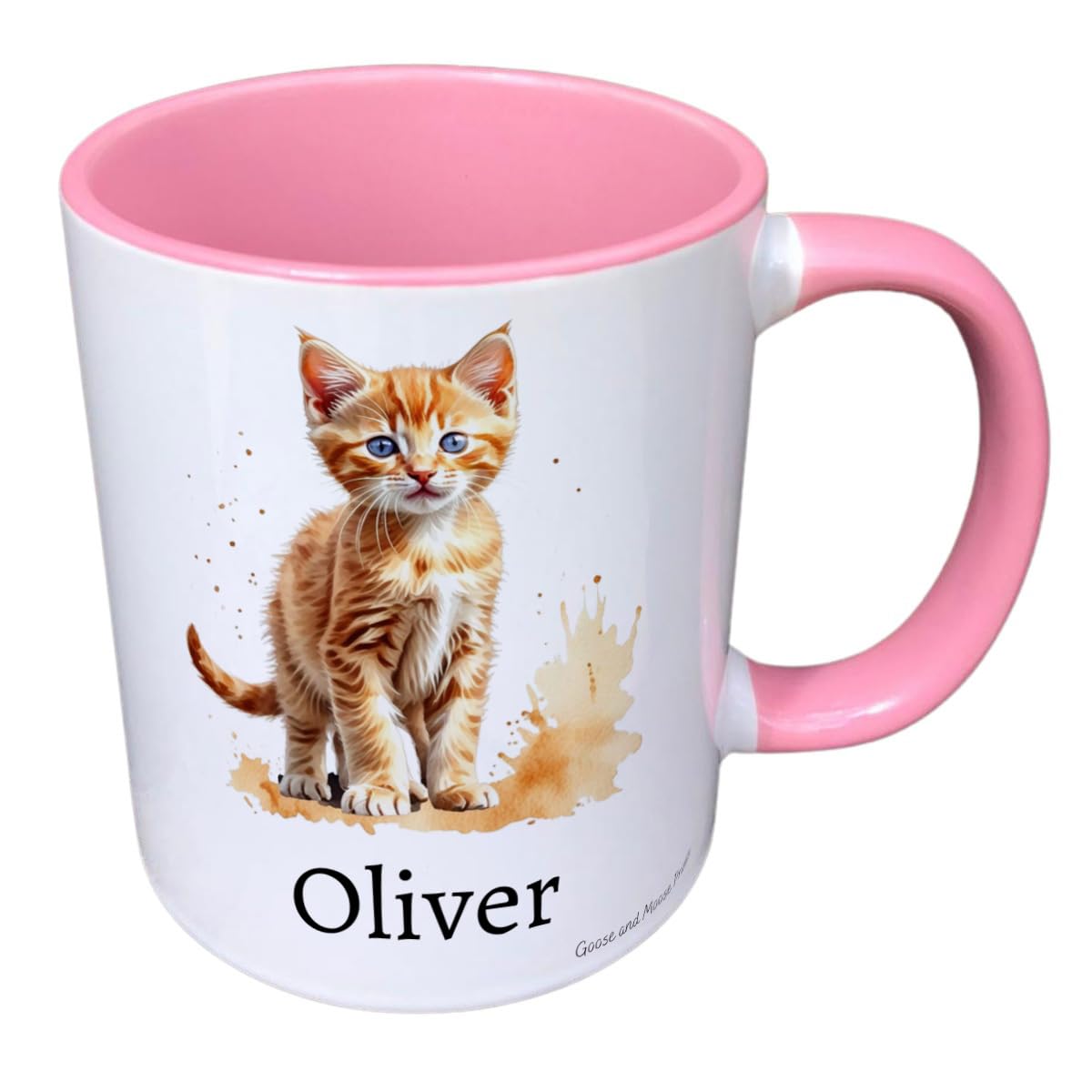Personalised Ginger Cat Mug Gift - Present for Cat Lovers - Gifts for Kitten Owners - Personalised Feline Mug - Country Style Mug (Blue)