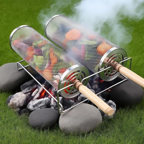 Cesta de barbacoa rodante de acero inoxidable de 11.8x3.5 pulgadas con pestillo 5