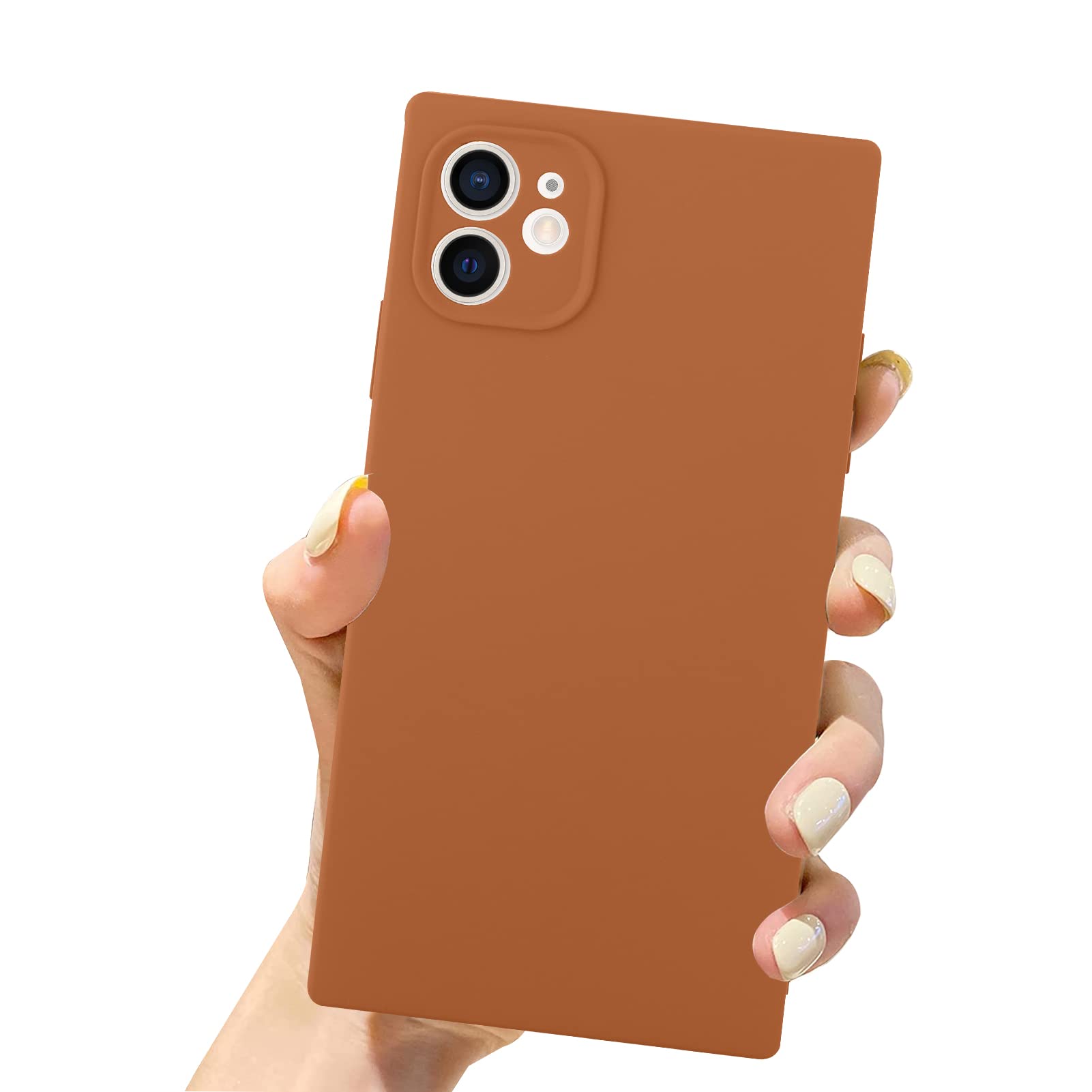 Square Case for iPhone 12, Cute Aesthetic Camera Lens Protection&Shockproof Reinforced TPU Bumper Flexible Women Girls Cover for iPhone 12, Brown