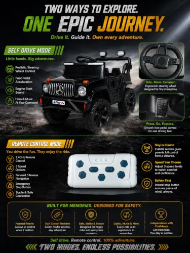 Image of Baby Battery Operated Jeepss for Kids | Ride on Toy Electric Car with LED Lights & Music | Rechargeable Battery Cars with Parental Control | Kids Car to Drive 1 to 6 Years (Black)