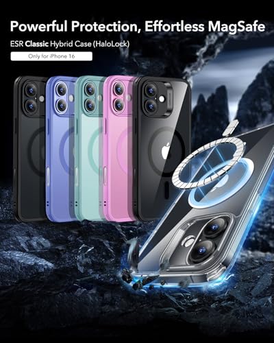 Image of ESR for iPhone 16 Case, Camera Control Cover, Compatible with MagSafe, Shockproof Military-Grade Protection, Magnetic Phone Case for iPhone 16, Classic Hybrid Case, Clear Black