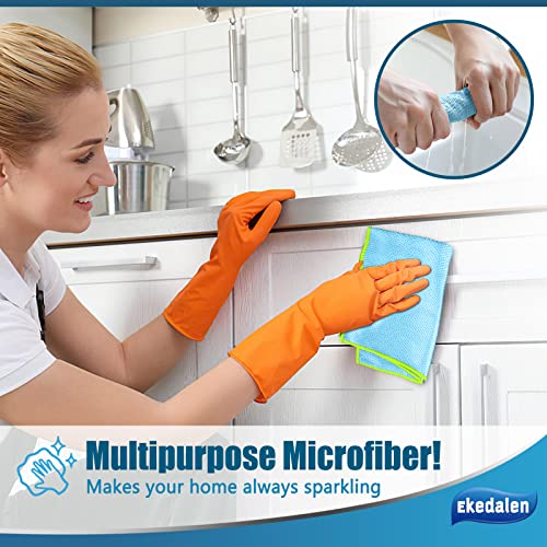 Ekedalen Microfiber Cleaning Cloth Lint Free Glass Cleaner Window Polishing Streak Free Miracle Easy Clean Rag Reusable for Mirror Kitchen Dish Auto Detailing,Pack of 8, 12'' x 16'', Blue and Grey