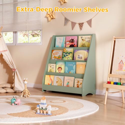 Image of Tatub 4 Tier Kids Wooden Bookshelf for Toddler, Sage Green