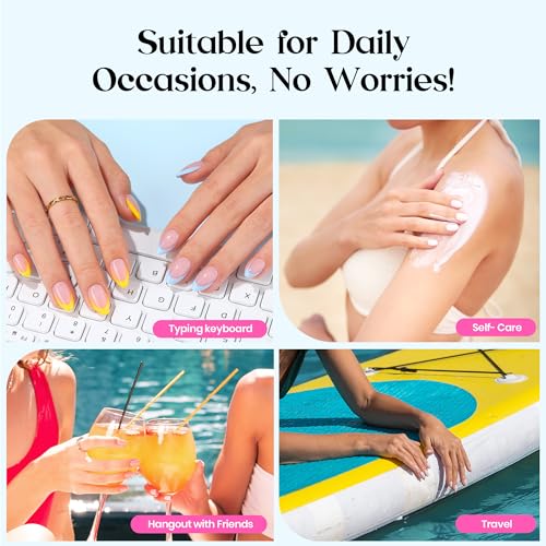 Image of Beetles X Press Summer Nails Kit: Short Almond French Tip Press On Nails Kit With 7 Colors 224Pcs Rainbow Nail Tips Nail Glue & Builder Top Coat Mini UV Light, All-in-One DIY Gift For Women 16 Sizes