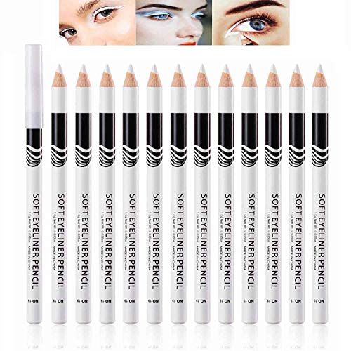 SUMEITANG 12 Pcs White Eyeliner Pencil Set, Eye Silkworm Brighten Eye Liner Pen, Easy to Color, Waterproof Long lasting, Multipurpose Women Makeup Pencil Tool