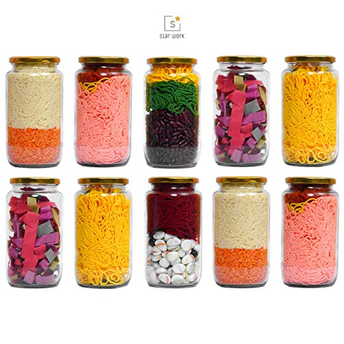 Image of STAR WORK 1000 Gram Glass Jar with Air Tight Gold Lid for Kitchen Dried Masla Storage Jar,Honey Jar,Jar and Container,Spice Masala Jar,Glass,Visible Glass Jar for Kitchen Storage Set of (4)