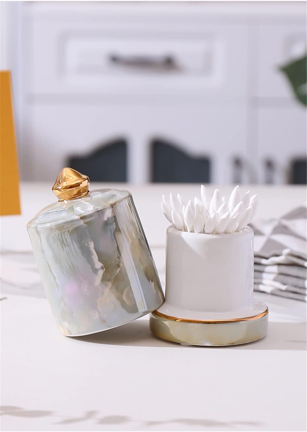 Nordic Ceramic Toothpick Holder European Box Barrel Bottle Can Creative Cotton Swab