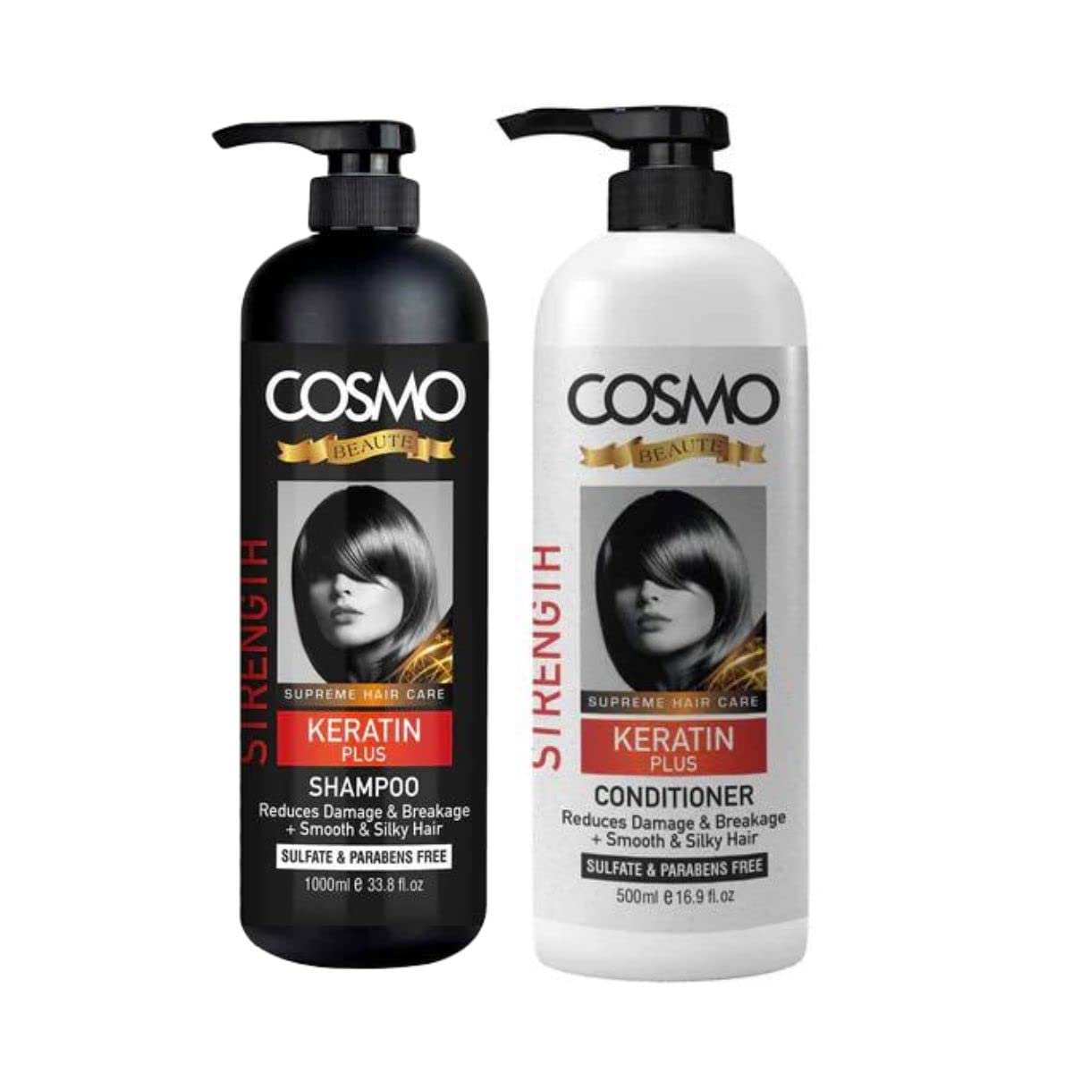 CD COSMO DESIGNS Beaute Hair Naturals Keratin Plus Shampoo & Conditioner Combo 1000ml, For Men & Women, Sulfates & Paraben Free, 2 in 1 Hair Care Package, Daily Use Kit