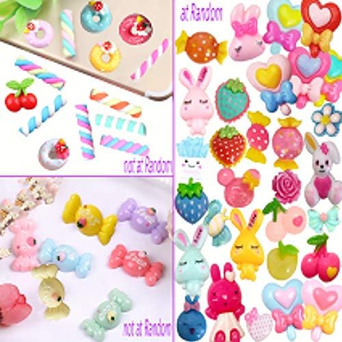 40 pcs Slime Charms Mix Lot 3D Candy Donut Cherry Lollipop Food Animal Resin Flatback Slime Bead Button Supply for DIY Scrapbooking Embellishment, Phonecover Hair Clip Jewelry Craft Accessory
