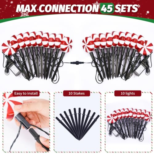 Mrsenloi Christmas Lollipop Pathway Lights, 10 Pack, Red White - image 3