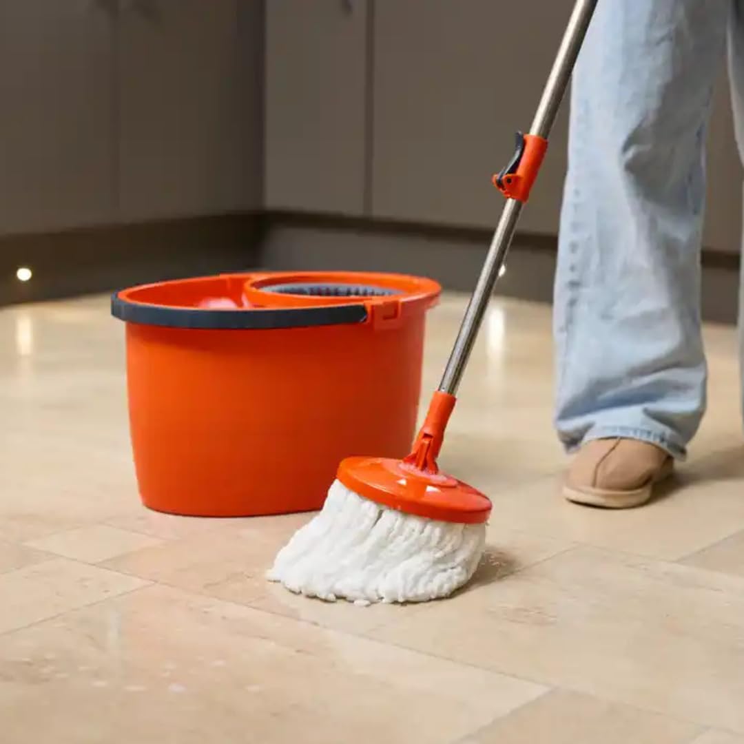 Macromax - Faster Automatic Spin Mop 16L Reinigungsset 100% Mikrofaser Mops - Teleskop-Drehgriff, automatische Wäsche & Abnehmbarer Trockenkorb, aus 90% recycelbarem Material (Spin Mop Set)