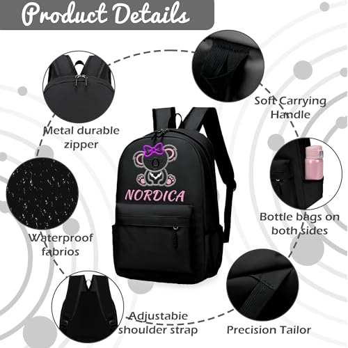Personalized Kids Backpack for Teens Girls, Custom Name Elephant Cute Kids School Backpack with Adjustable Padded Straps, Personalized Toddler Preschool Backpack, Back to School Gift for Girls(Black)4