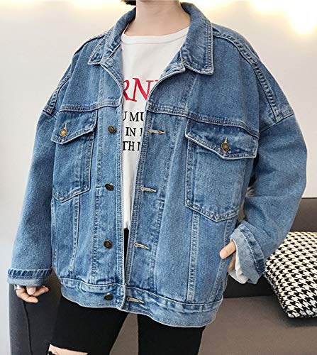 Flygo Women Distressed Boyfriend Denim Trucker Jacket Oversized Loose Cowboy Jean Coat4