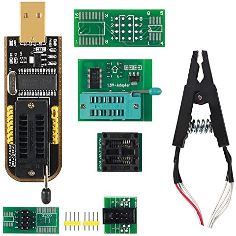 Dealikee SOIC8 SOP8 Test Clip EEPROM Flash BIOS USB +1.8V Adapter + Soic8 Adapter Programmer Module Kit Set for EEPROM 93CXX / 25CXX / 24CXX + CH341A 24 25 Series Cover