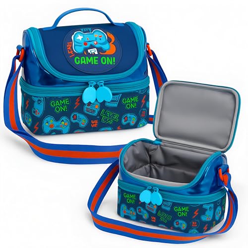 Image of FunBlast Insulated Lunch Bag for Kids - Leakproof Tiffin Bag with Shoulder Strap, Spacious, Durable and Easy to Clean, Lightweight Lunch Box Carry Bag for School, Picnic & Travel (Game)